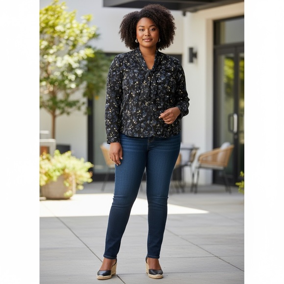 Maison Jules Black Blouse with Blue and Yellow Floral - Picture 3 of 8